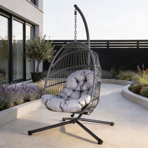 Hanging egg chair rattan - egg, black